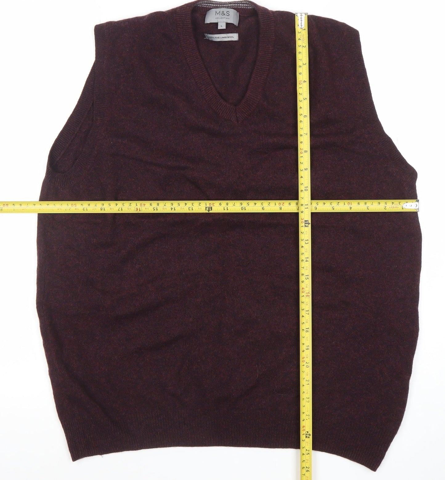 Marks and Spencer Men’s Brown Lambswool V-Neck Sleeveless Jumper Vest L