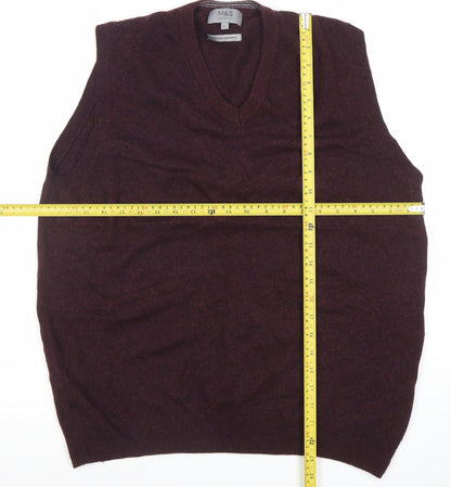 Marks and Spencer Men’s Brown Lambswool V-Neck Sleeveless Jumper Vest L