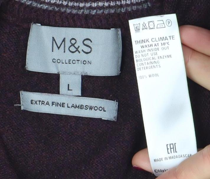 Marks and Spencer Men’s Brown Lambswool V-Neck Sleeveless Jumper Vest L