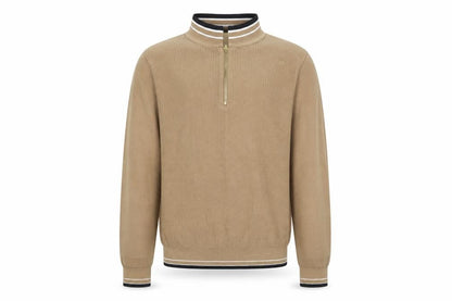 Front view of Next boys’ beige 10 years knit 1/2 zip high neck cotton sweatshirt
