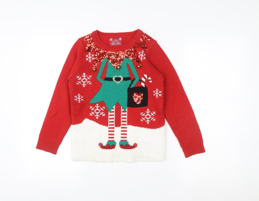 Girls UK Size 6 Years F&F Red Pullover Jumper