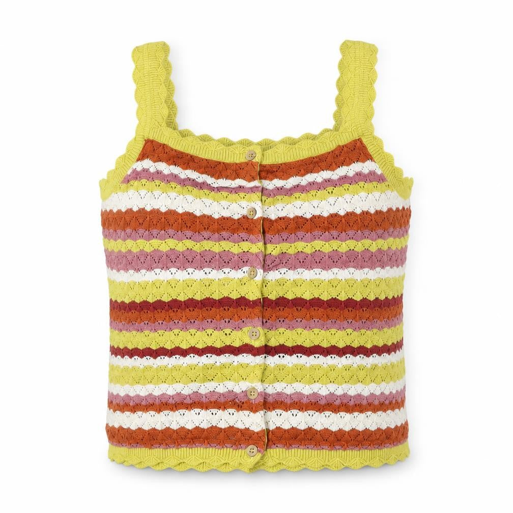 Front view of Next girls’ multicoloured knit striped cotton tank top 11 years