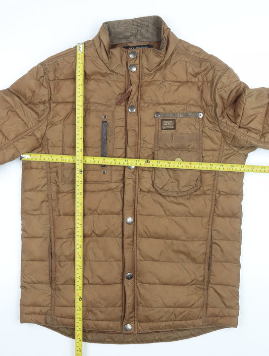 Duck and Cover Men's Brown L Puffer Jacket Nylon Stand Collar