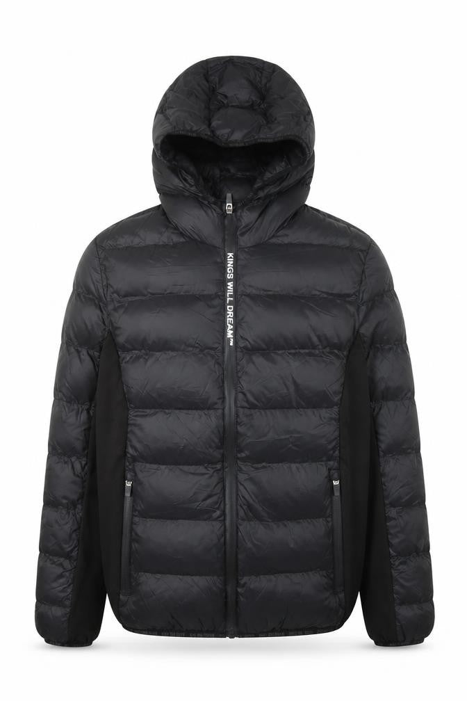 Front view of Kings Will Dream boys’ black xl hooded puffer jacket winter full zip
