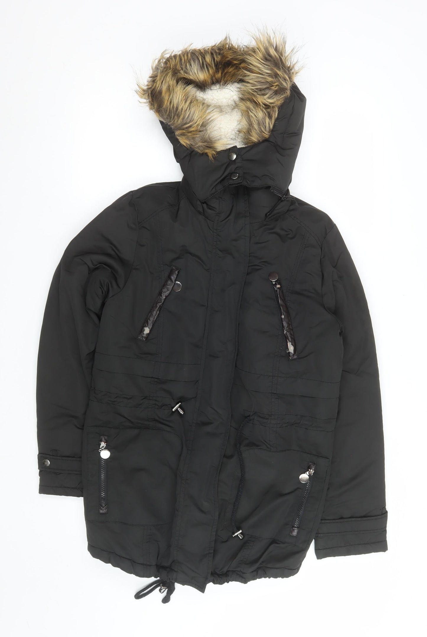 Womens UK Size S Z Design Black Parka Coat