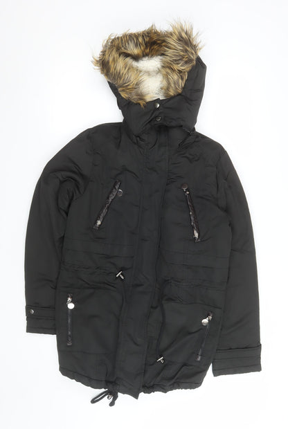 Womens UK Size S Z Design Black Parka Coat