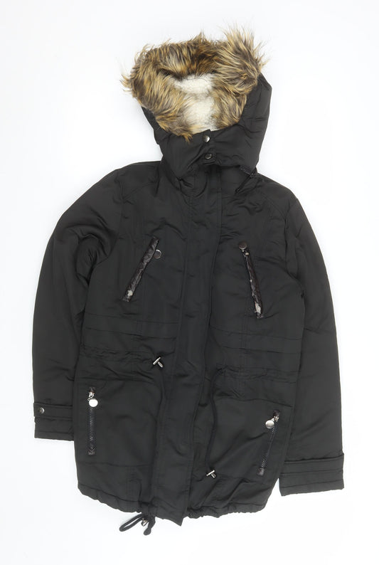 Womens UK Size S Z Design Black Parka Coat