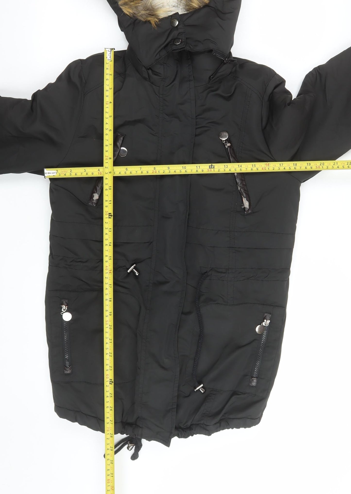 Womens UK Size S Z Design Black Parka Coat