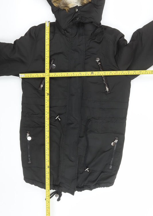 Womens UK Size S Z Design Black Parka Coat