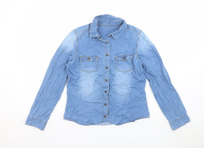 Womens UK Size 8 St Bernard Blue Basic Button-Up