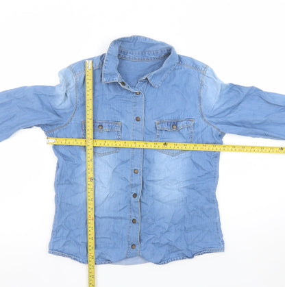 Womens UK Size 8 St Bernard Blue Basic Button-Up