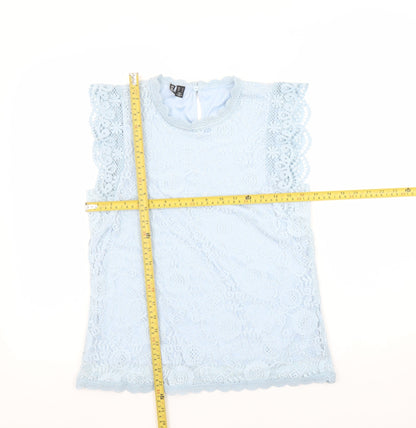 Pieces Women Blue Lace High Neck Sleeveless Blouse Size S