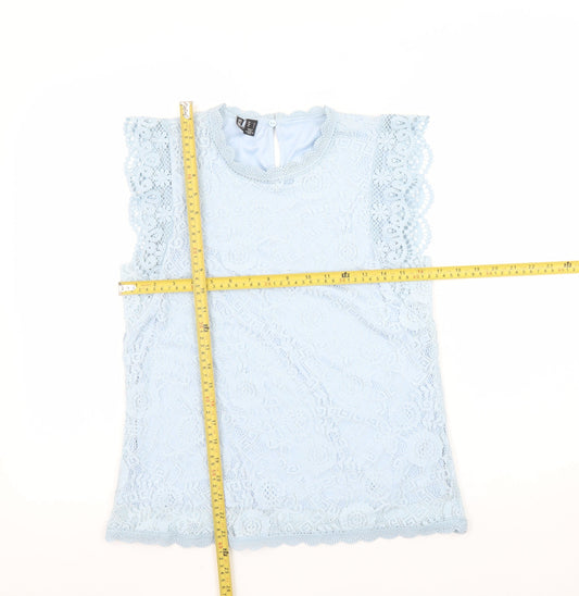 Pieces Women Blue Lace High Neck Sleeveless Blouse Size S