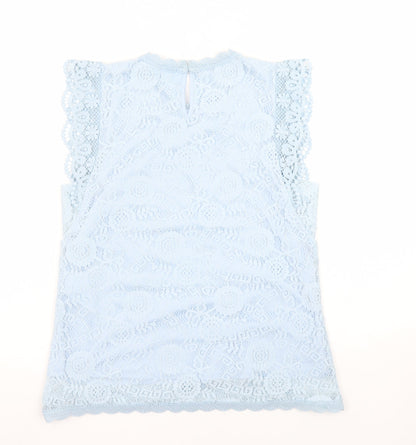 Pieces Women Blue Lace High Neck Sleeveless Blouse Size S