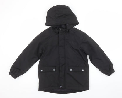 Peter Storm Boys Black Hooded Parka Coat 7-8 Years Waterproof Lined Jacket