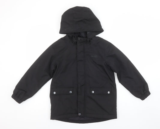 Peter Storm Boys Black Hooded Parka Coat 7-8 Years Waterproof Lined Jacket
