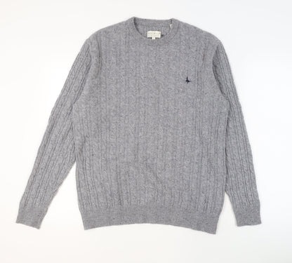 Jack Wills Men's Grey Lambswool Cable Knit Jumper Size L
