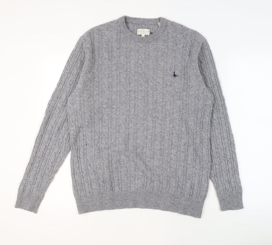 Jack Wills Men's Grey Lambswool Cable Knit Jumper Size L