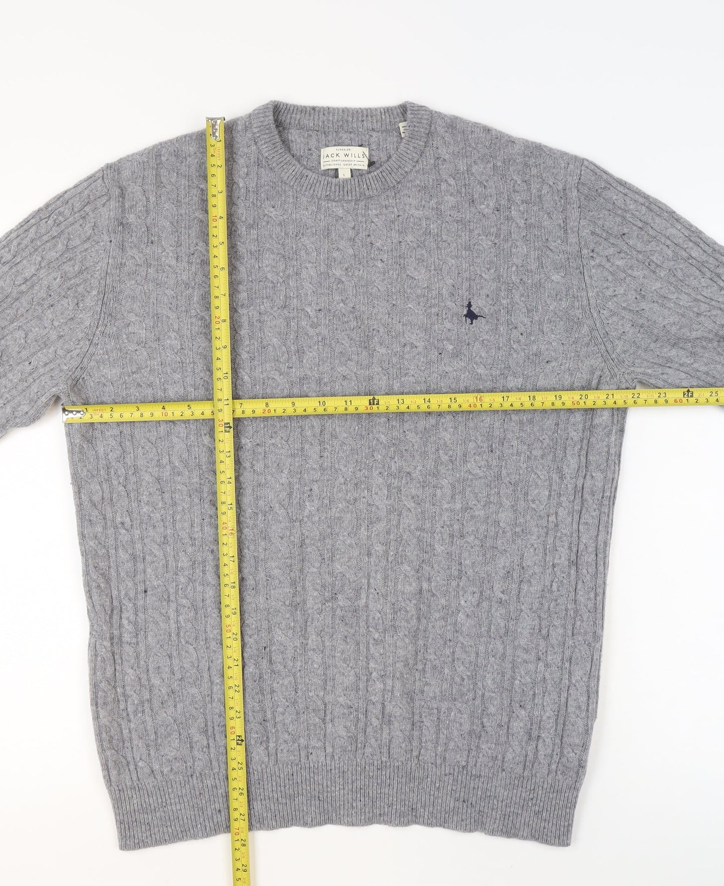 Jack Wills Men's Grey Lambswool Cable Knit Jumper Size L