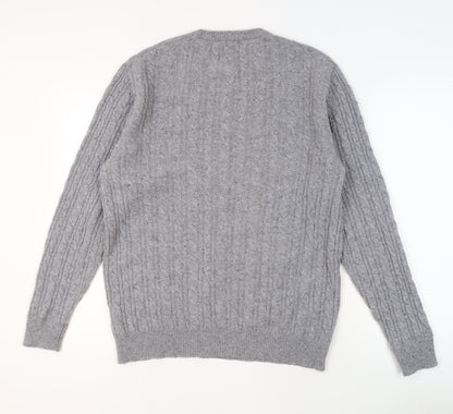 Jack Wills Men's Grey Lambswool Cable Knit Jumper Size L