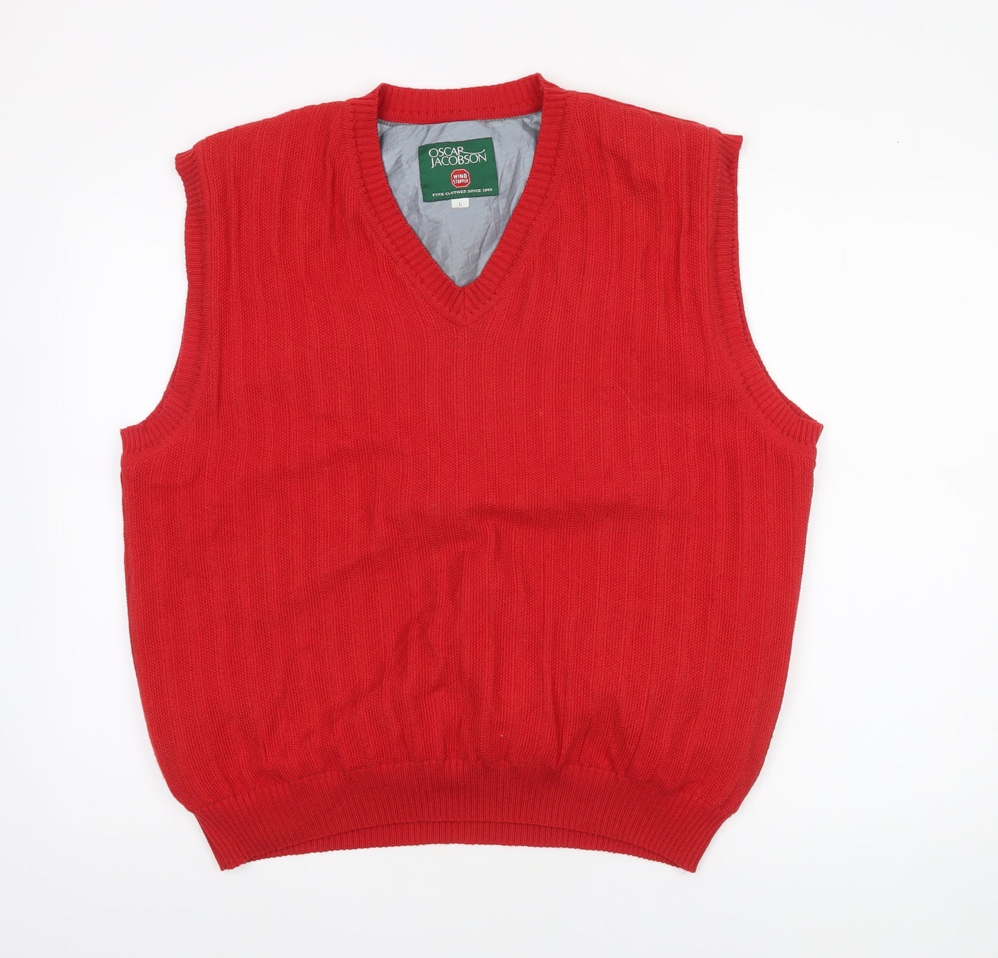 Oscar Jacobson Men's Red Wool Blend V-Neck Golf Vest L