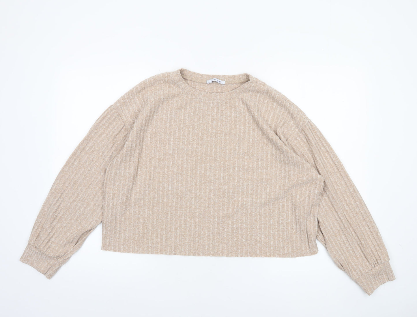 Womens UK Size 12 Zara Beige Cropped T-Shirt