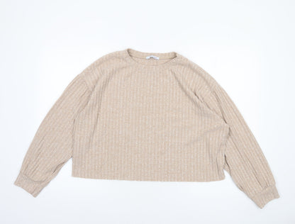 Womens UK Size 12 Zara Beige Cropped T-Shirt