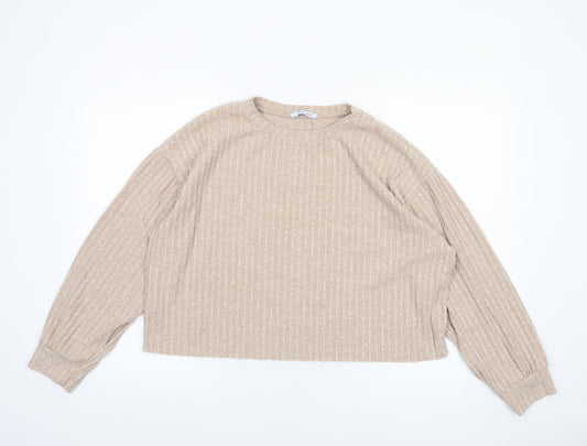 Womens UK Size 12 Zara Beige Cropped T-Shirt