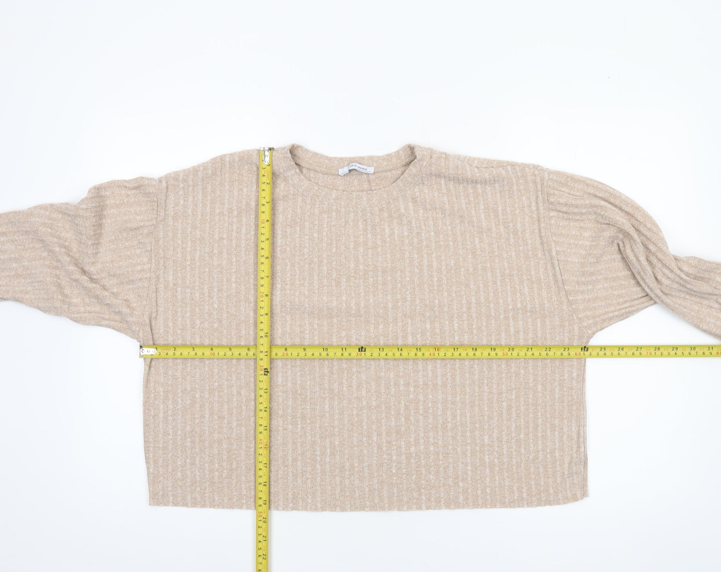 Womens UK Size 12 Zara Beige Cropped T-Shirt