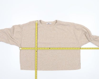 Womens UK Size 12 Zara Beige Cropped T-Shirt