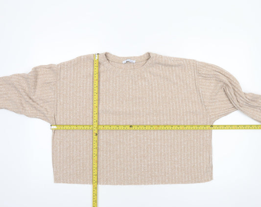 Womens UK Size 12 Zara Beige Cropped T-Shirt