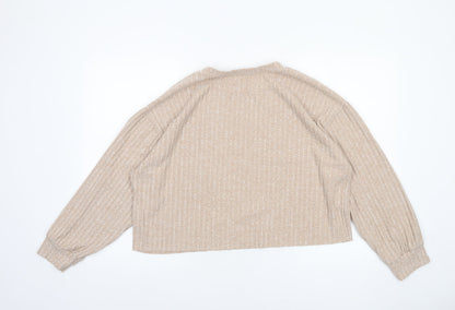 Womens UK Size 12 Zara Beige Cropped T-Shirt