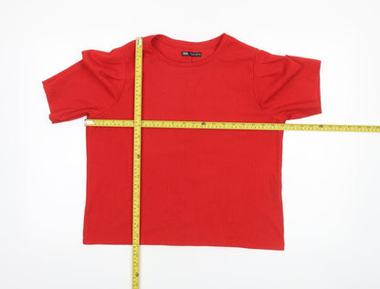 Womens UK Size L Zara Red Basic T-Shirt