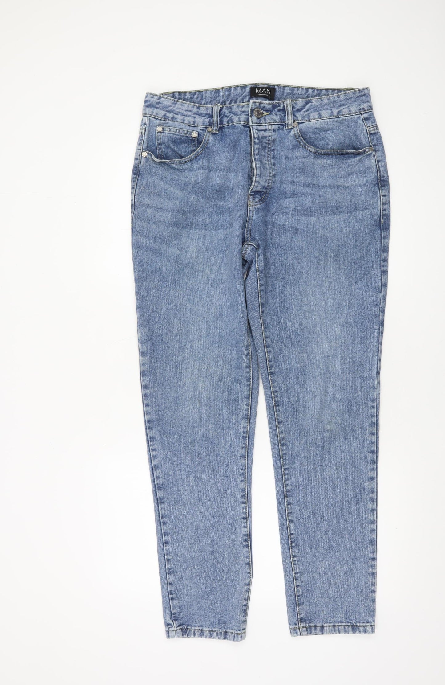 Mens UK Size 32 Long boohooMAN Regular Fit Straight Blue Jeans