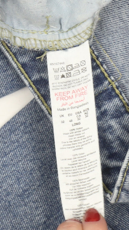Mens UK Size 32 Long boohooMAN Regular Fit Straight Blue Jeans