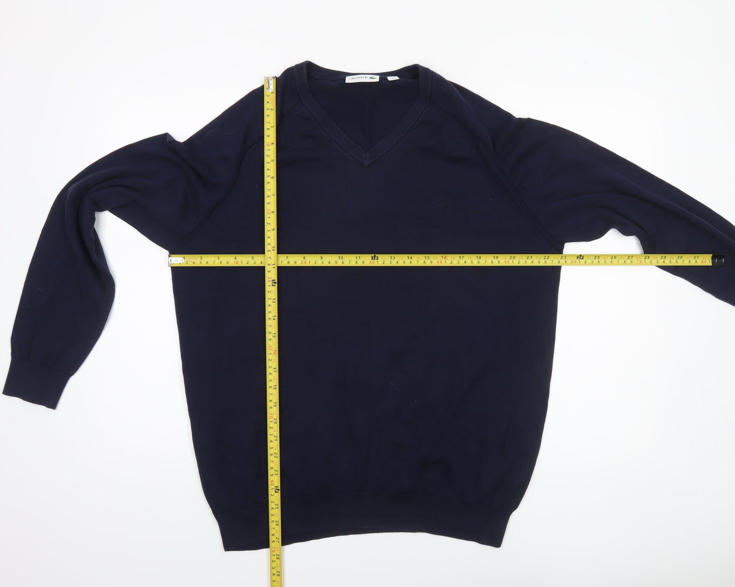 Lacoste Men's Blue V-Neck Cotton Wool Silk Jumper XL