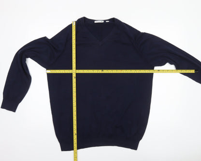 Lacoste Men's Blue V-Neck Cotton Wool Silk Jumper XL