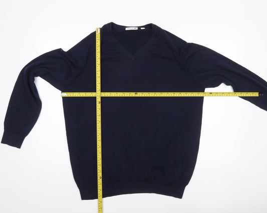 Lacoste Men's Blue V-Neck Cotton Wool Silk Jumper XL