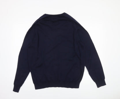 Lacoste Men's Blue V-Neck Cotton Wool Silk Jumper XL