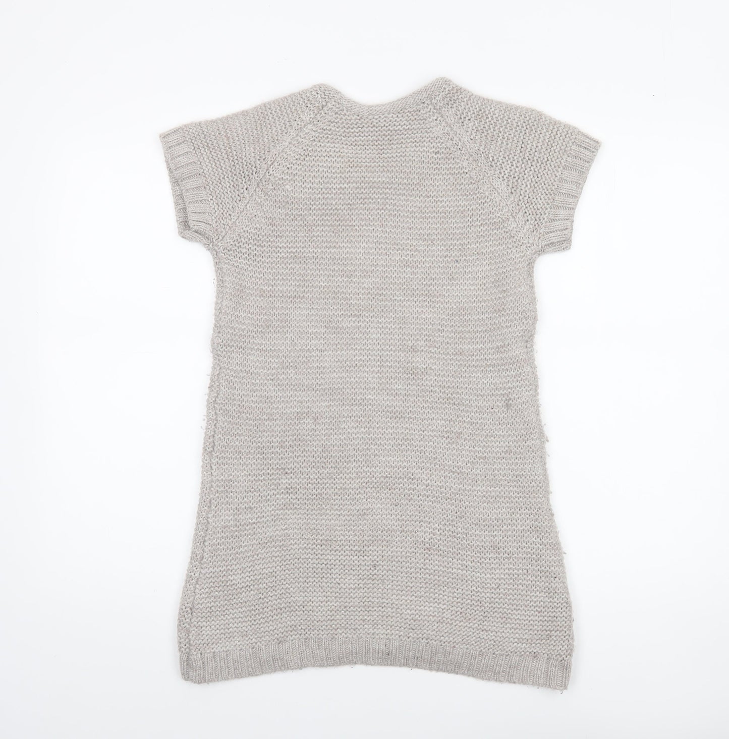 Zara Girls Beige Knit Sweater Dress 13-14 Years Bow Accent Short Sleeve