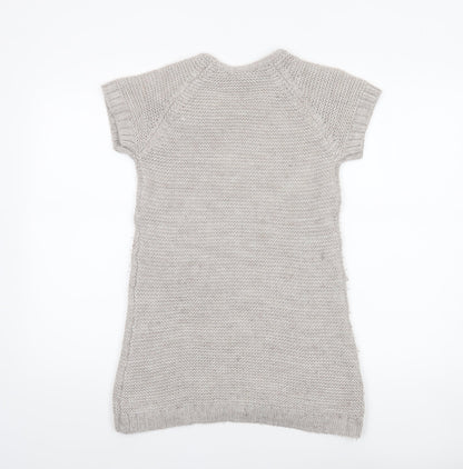 Zara Girls Beige Knit Sweater Dress 13-14 Years Bow Accent Short Sleeve
