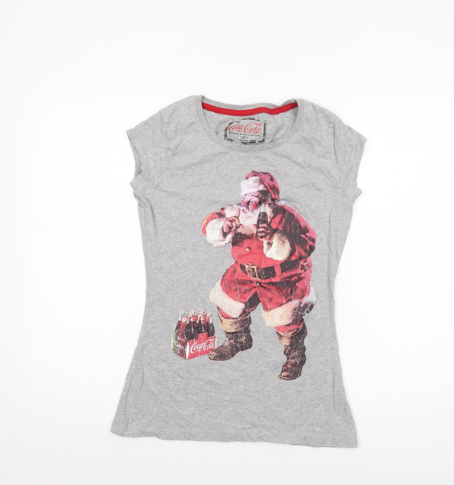Womens UK Size 12 Coca-Cola Grey Basic T-Shirt