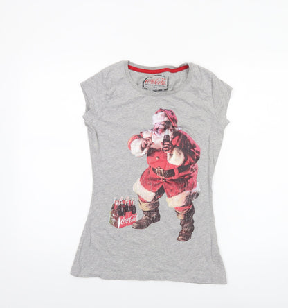 Womens UK Size 12 Coca-Cola Grey Basic T-Shirt