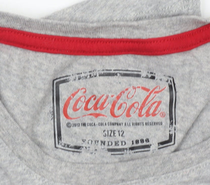Womens UK Size 12 Coca-Cola Grey Basic T-Shirt