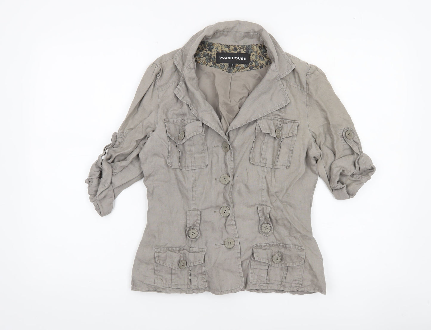 Womens UK Size 10 Warehouse Beige Military Jacket