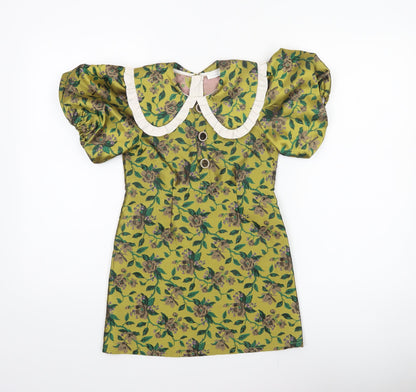 Next Girls Green Floral Puff Sleeve A-Line Party Dress Size 6 Years