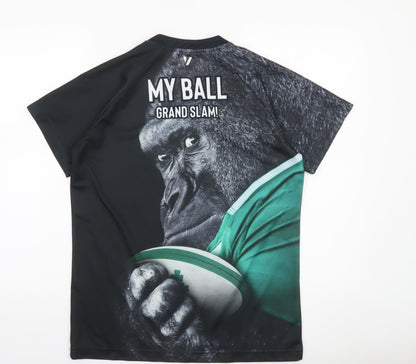 McKeever Boys Black Rugby Gorilla Graphic Short Sleeve Jersey T-Shirt 13 Years