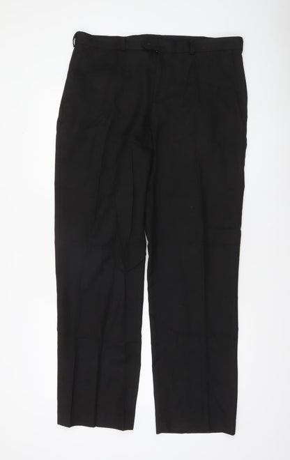 Mens UK Size L David Luke Regular Fit Dress Pants Black Trousers