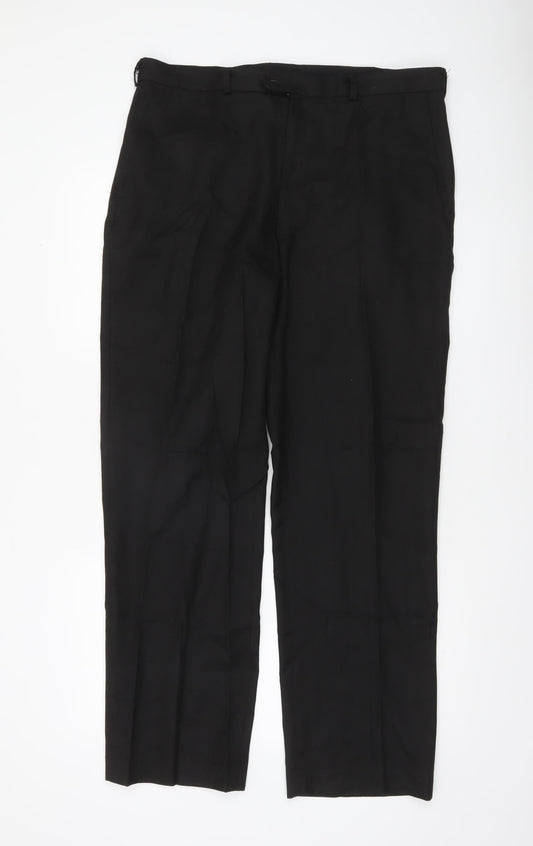 Mens UK Size L David Luke Regular Fit Dress Pants Black Trousers