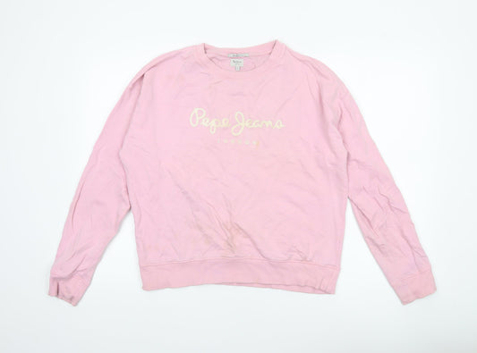 Womens UK Size L Pepe Jeans Pink Pullover Sweatshirt